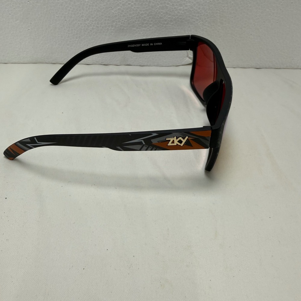 ZKY Sunglasses Mens OS Black Orange ZKGDV207 Flat Top Sport Carbon Fiber Pattern